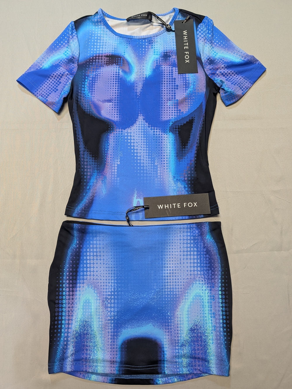 NWT White Fox Boutique Blue Milky Way Two-Piece Set Women's Size XS Stretch
